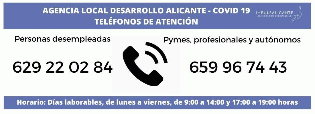 Teléfono de información a Pymes, profesionales, autónomos y  desempleados del Ayuntamiento de Alicante.